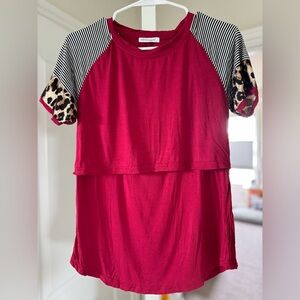 NWOT Burgundy Striped Animal Print Nursing Bra, S